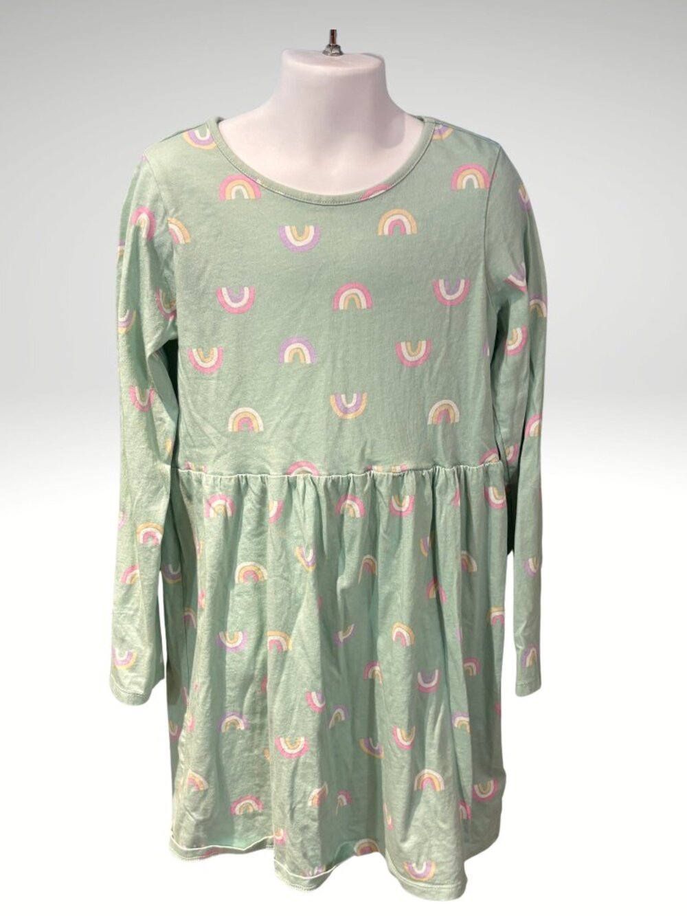 H&M Girls Pastelcore Rainbow Cotton Dress Sage Green 8-10Y (SKU: 169G)